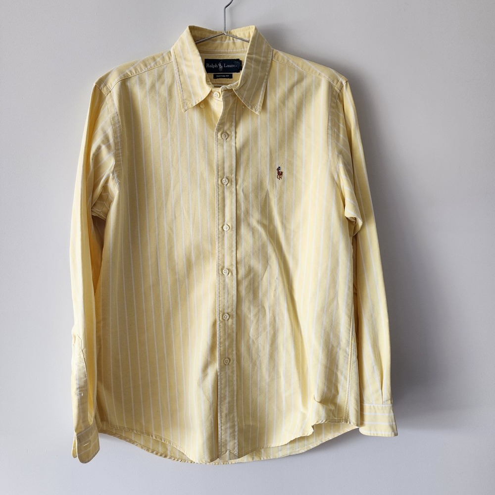 Ralph Lauren Button Down Mens Medium Yellow Striped Preppy Oxford Casual